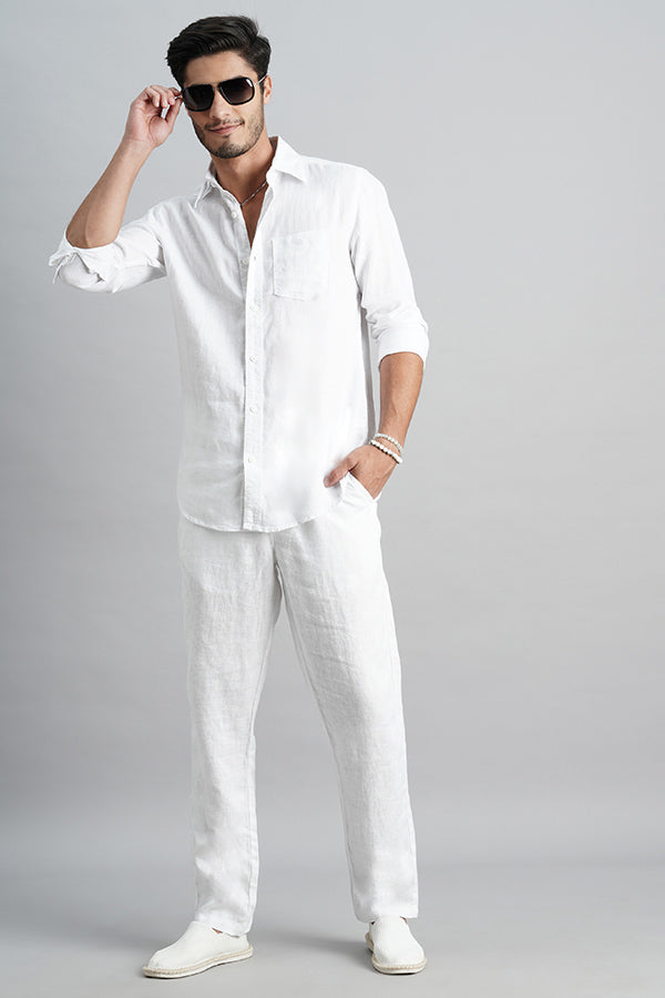 White Full Sleeve Linen Shirt (Zack F/Slv Fit)