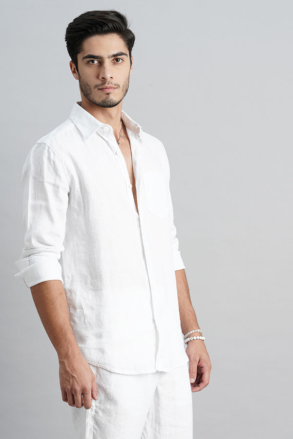 White Full Sleeve Linen Shirt (Zack F/Slv Fit)