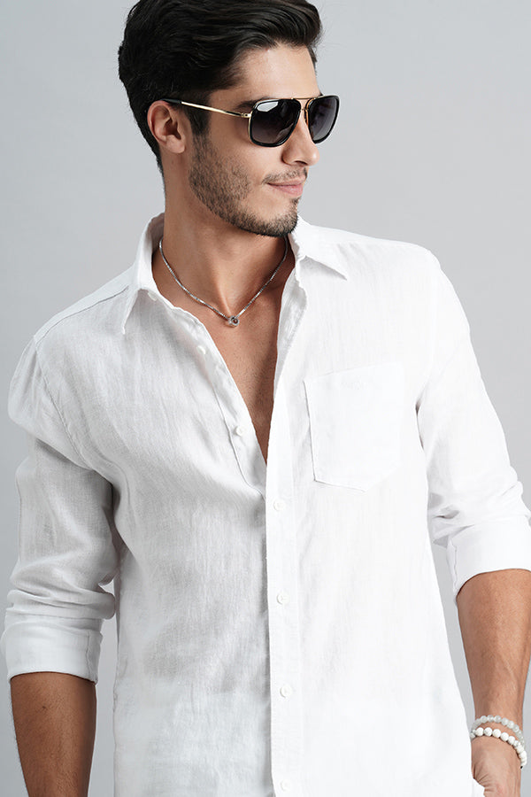 White Full Sleeve Linen Shirt (Zack F/Slv Fit)