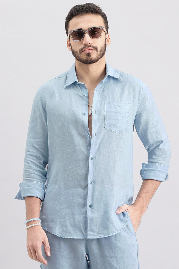 Sky Blue Full Sleeve Linen Shirt (Zack F/Slv Fit)