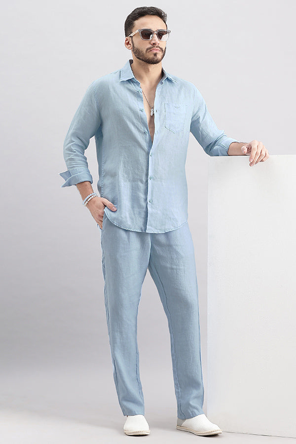 Sky Blue Full Sleeve Linen Shirt (Zack F/Slv Fit)