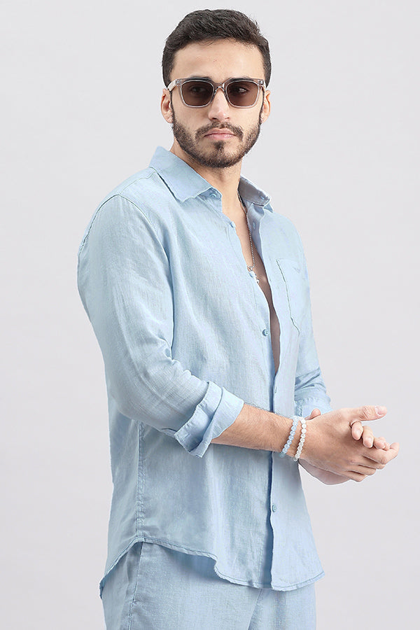 Sky Blue Full Sleeve Linen Shirt (Zack F/Slv Fit)