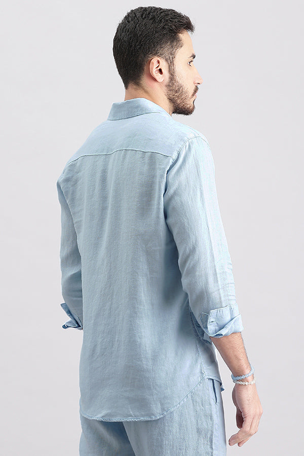 Sky Blue Full Sleeve Linen Shirt (Zack F/Slv Fit)