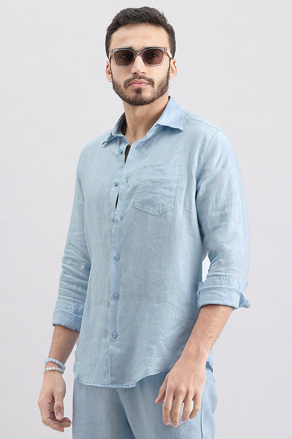 Sky Blue Full Sleeve Linen Shirt (Zack F/Slv Fit)