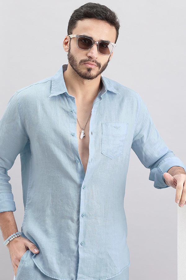 Sky Blue Full Sleeve Linen Shirt (Zack F/Slv Fit)