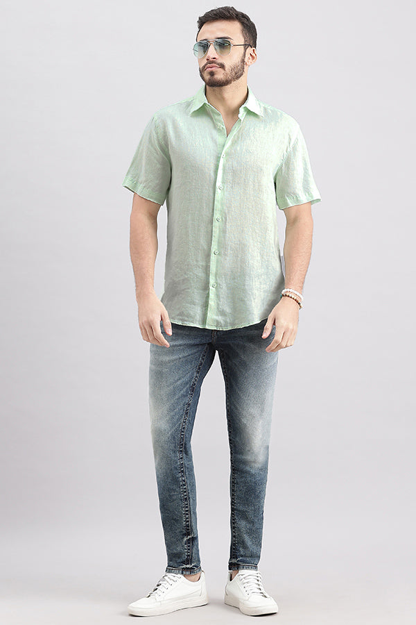 Aqua Half Sleeve Linen Shirt (Zack H/Slv Fit)