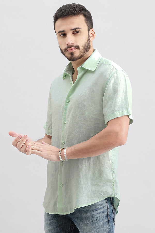 Aqua Half Sleeve Linen Shirt (Zack H/Slv Fit)