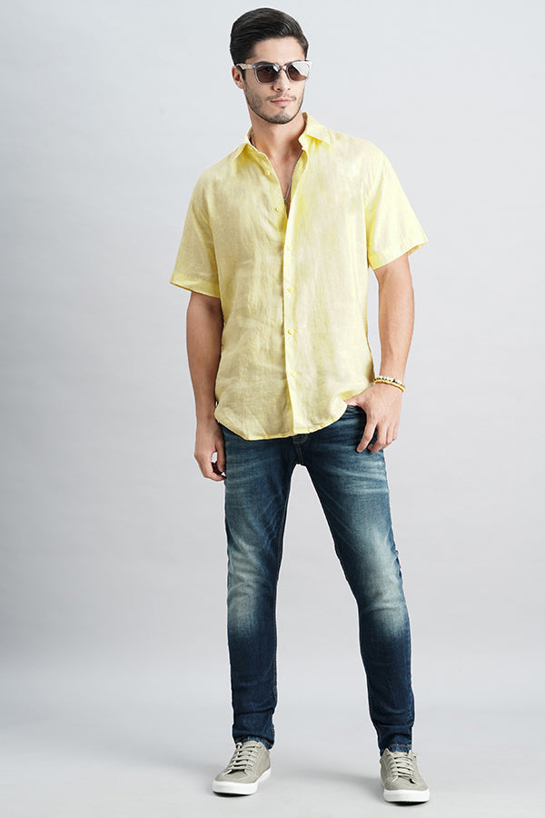 Dull Yellow Half Sleeve Linen Shirt (Zack H/Slv Fit)