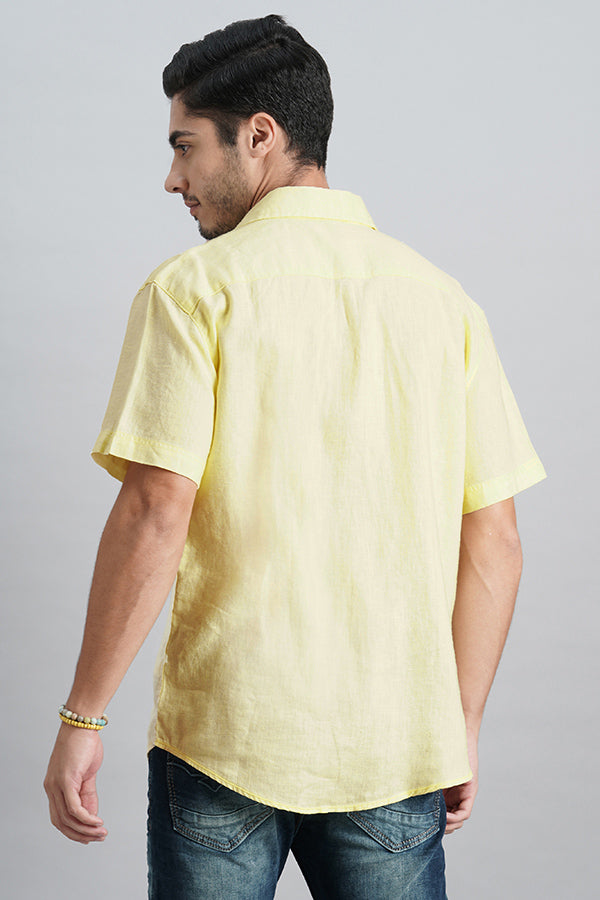 Dull Yellow Half Sleeve Linen Shirt (Zack H/Slv Fit)