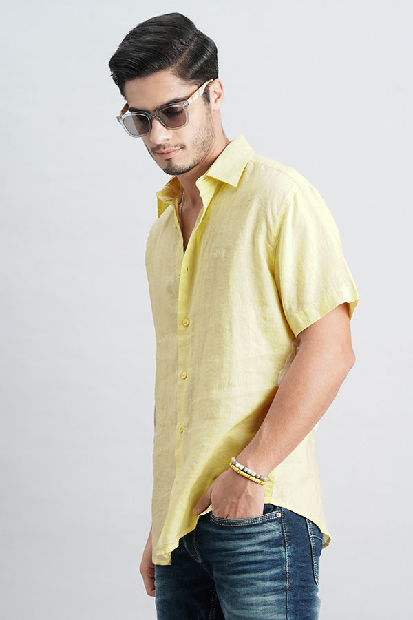 Dull Yellow Half Sleeve Linen Shirt (Zack H/Slv Fit)