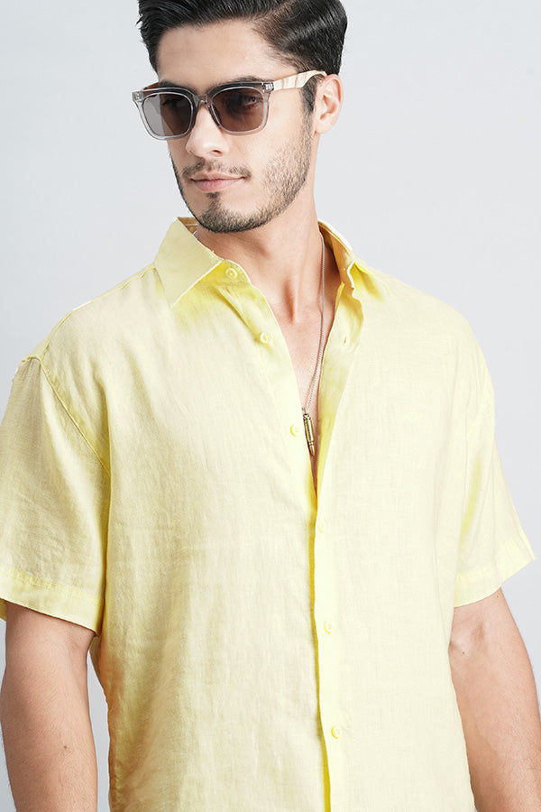 Dull Yellow Half Sleeve Linen Shirt (Zack H/Slv Fit)