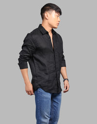 Jet Black Full Sleeve 100% Linen Shirt