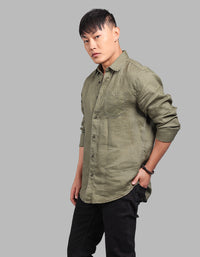 Olive Full Sleeve 100% Linen Shirt