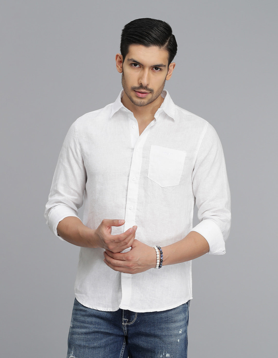 White Full Sleeves Linen Shirt