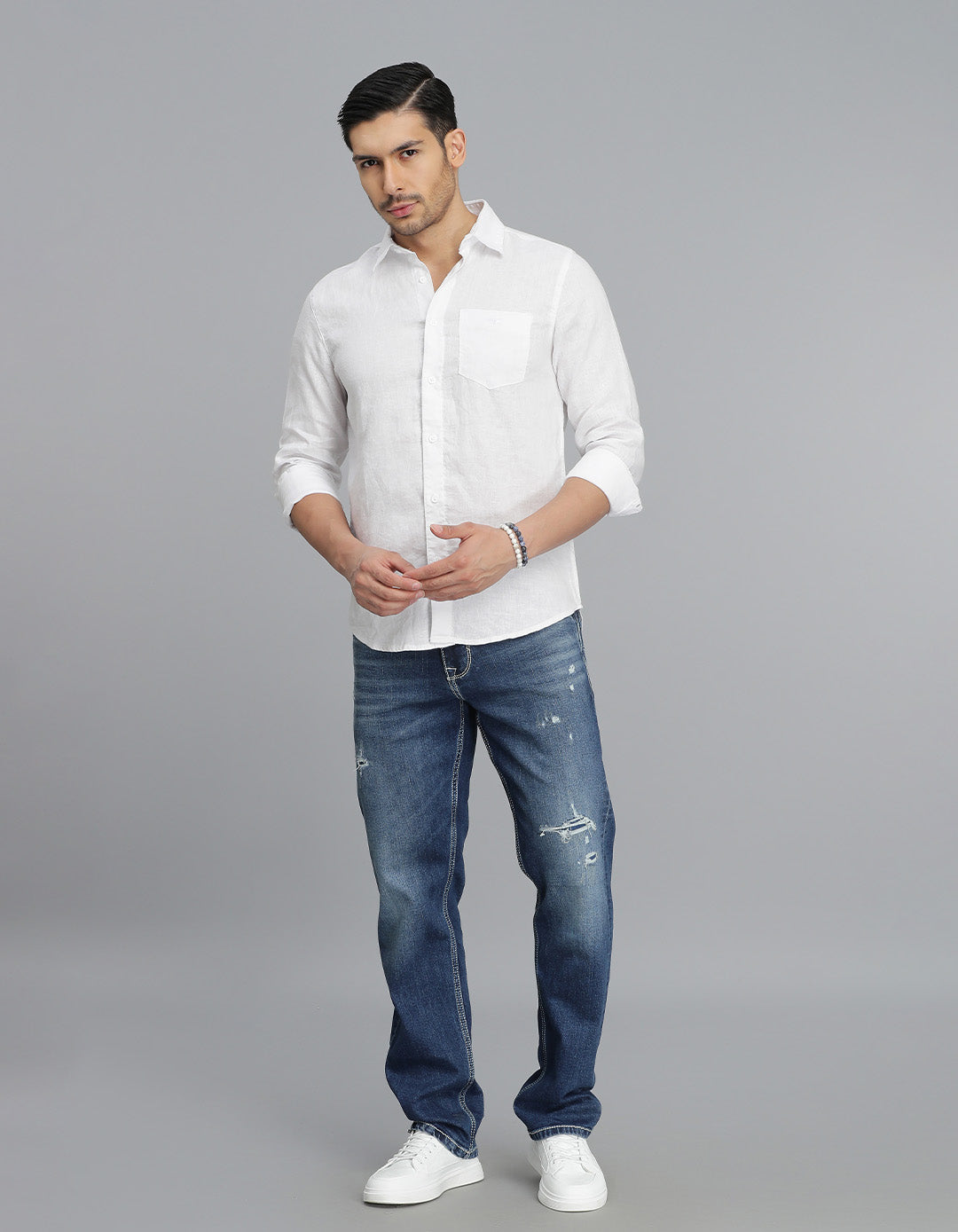 White Full Sleeves Linen Shirt