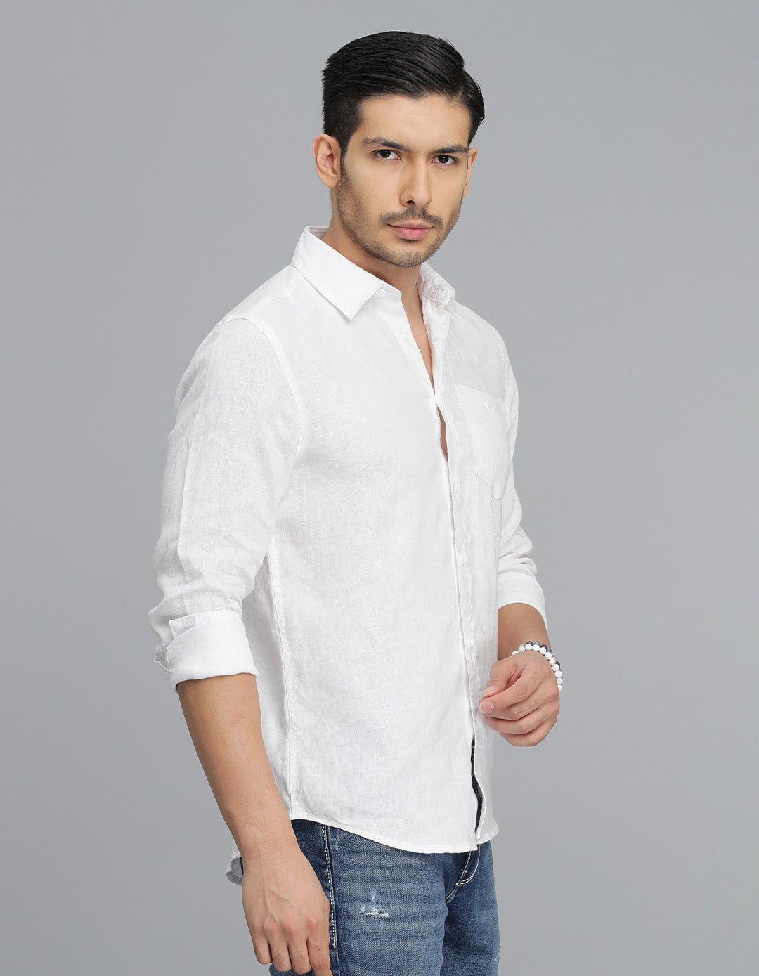 White Full Sleeves Linen Shirt