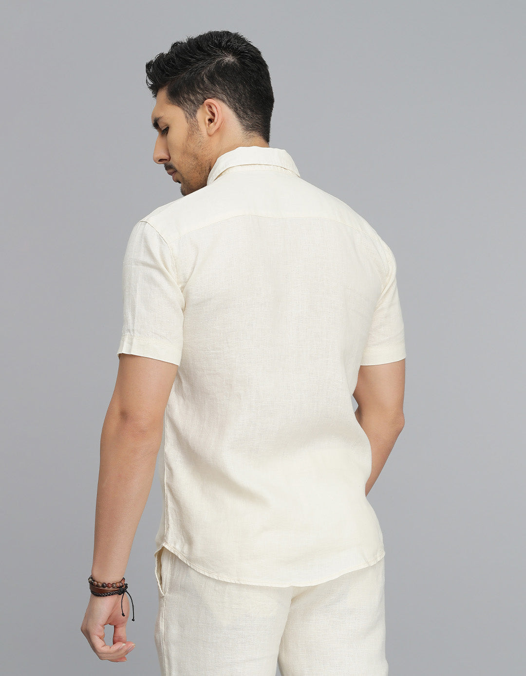 Beige Half Sleeves Linen Shirt