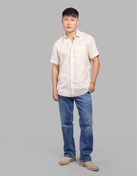 Beige Half Sleeve 100% Linen Shirt