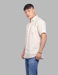 Beige Half Sleeve 100% Linen Shirt