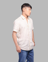 Beige Half Sleeve 100% Linen Shirt