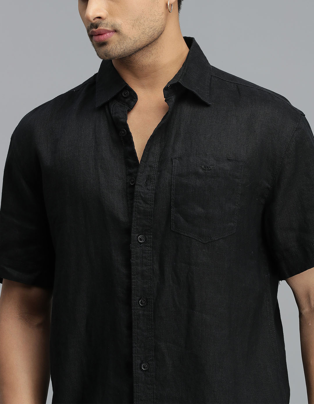 Black Half Sleeves Linen Shirt