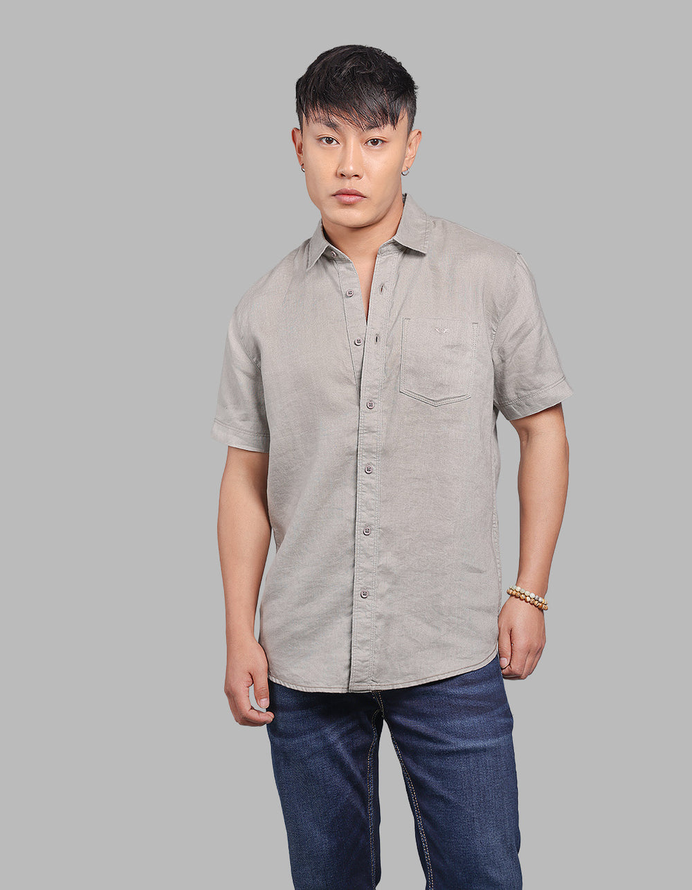 Dk Stone Half Sleeve 100% Linen Shirt