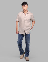 Khaki Half Sleeve 100% Linen Shirt