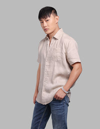 Khaki Half Sleeve 100% Linen Shirt