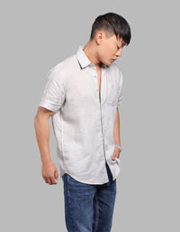 Lt Grey Half Sleeve 100% Linen Shirt