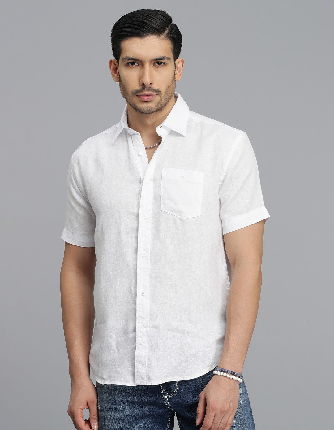 White Half Sleeves Linen Shirt
