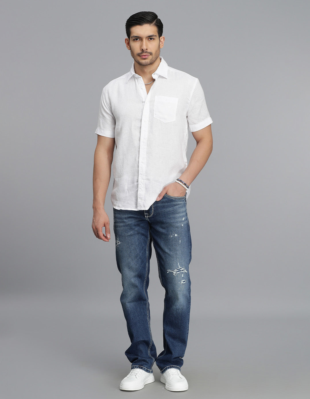 White Half Sleeves Linen Shirt