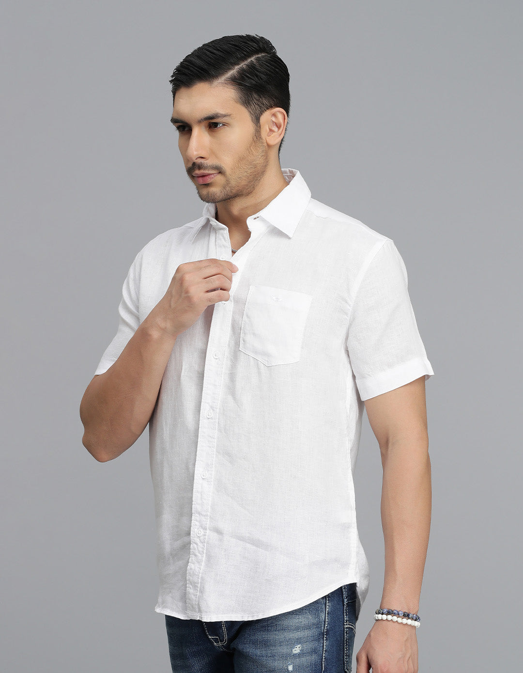 White Half Sleeves Linen Shirt