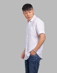 White Half Sleeve 100% Linen Shirt