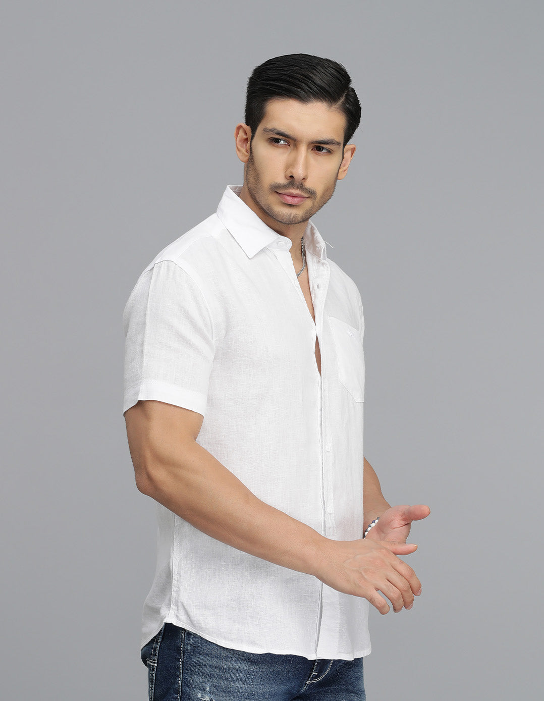 White Half Sleeves Linen Shirt