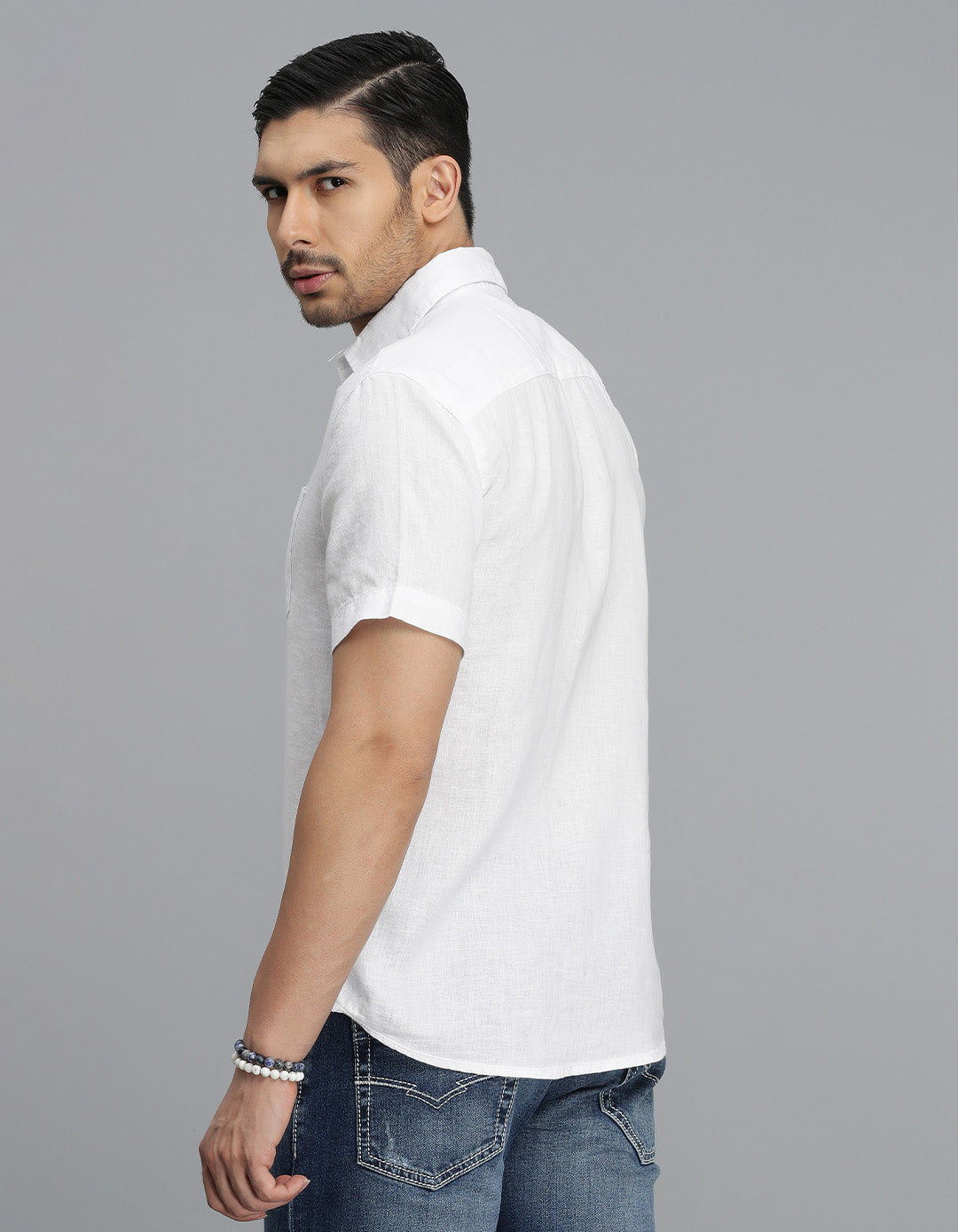 White Half Sleeves Linen Shirt