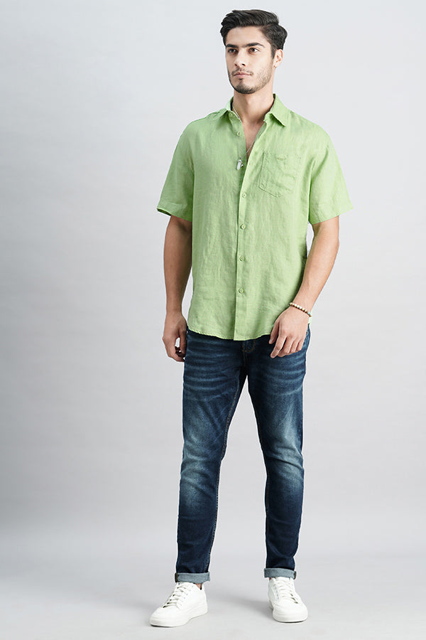 Lt Green Half Sleeve 100% Linen Shirt – ROOKIES - Main Image