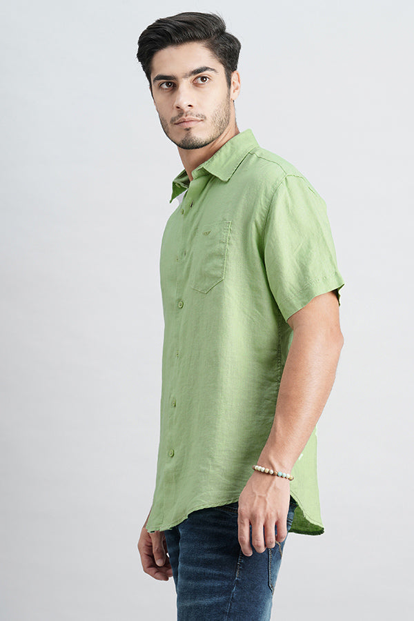 Lt Green Half Sleeve Linen Shirt (Zack H/Slv Fit)