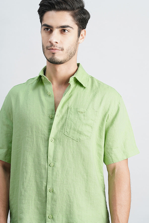 Lt Green Half Sleeve Linen Shirt (Zack H/Slv Fit)