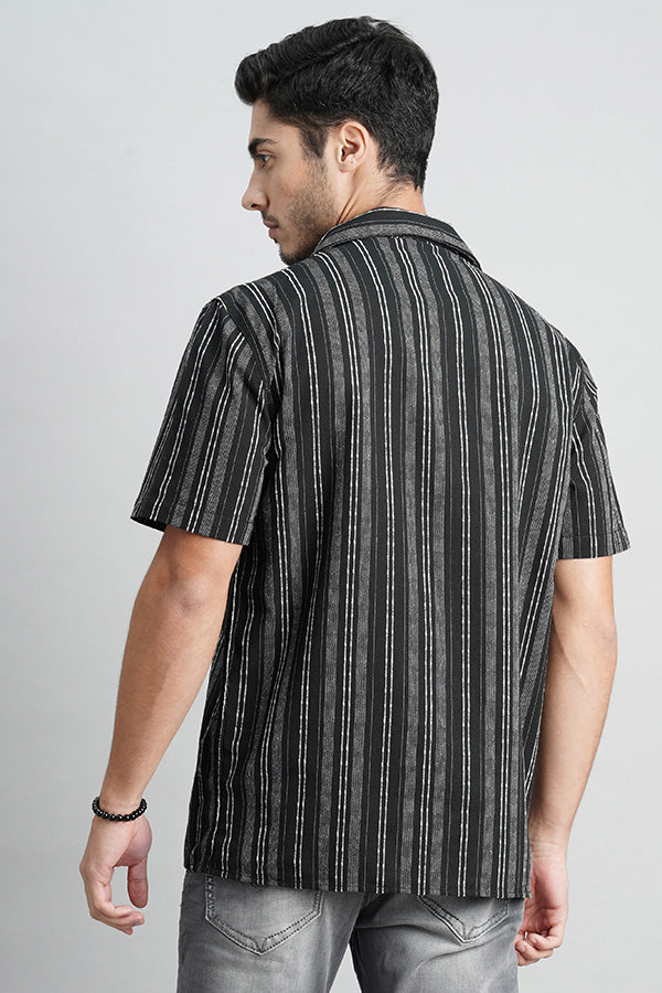 Black White Half Sleeve Stripe Shirt (Tony H/Slv Fit)