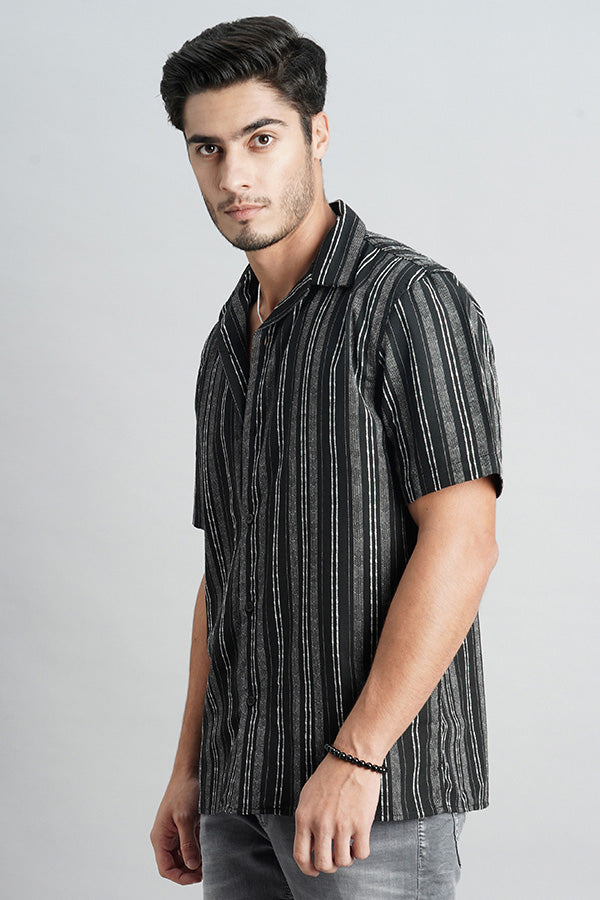 Black White Half Sleeve Stripe Shirt (Tony H/Slv Fit)