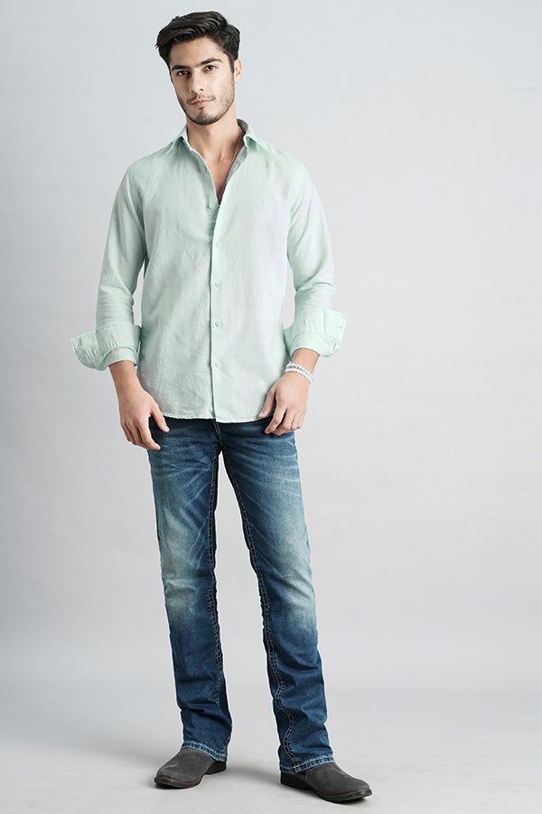 Lavender Sky Full Sleeve Linen Solid Shirt (Zack F/Slv Fit)