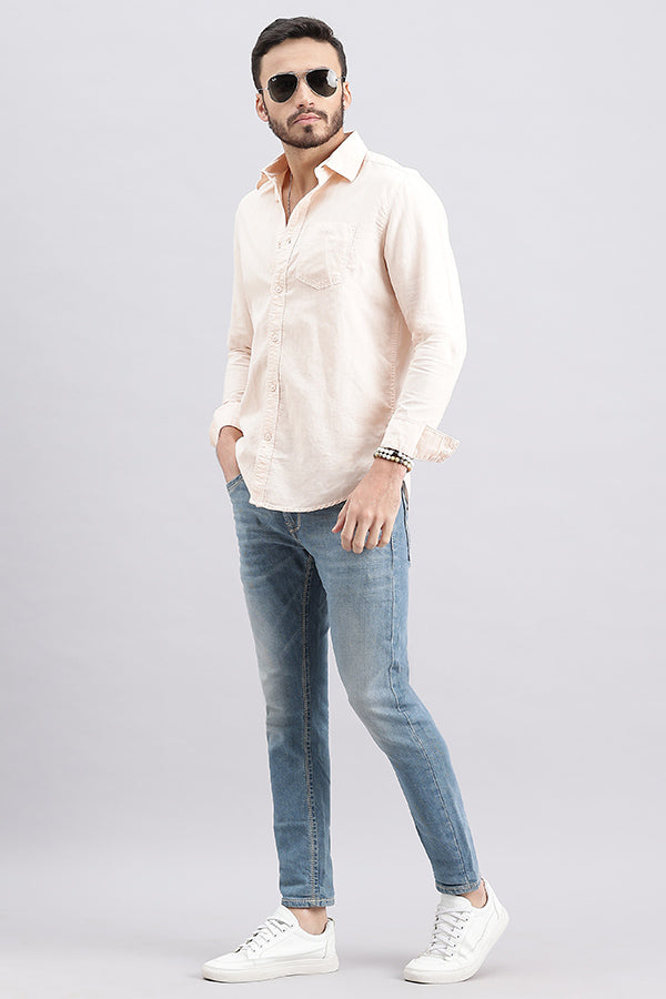 Baby Pink Full Sleeve Linen Solid Shirt (Zack F/Slv Fit)