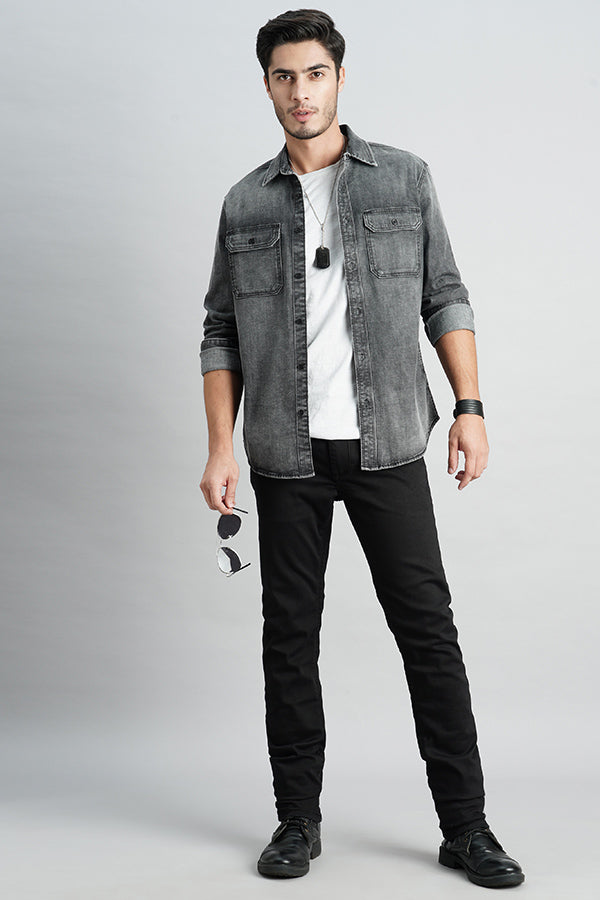 Dk Grey Full Sleeve Denim Shirt (Zack F/Slv Fit)