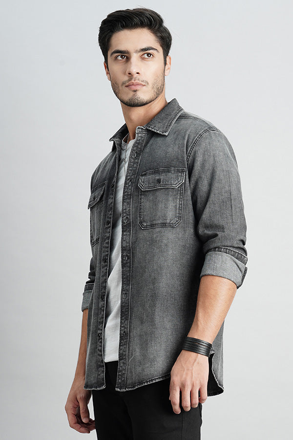 Dk Grey Full Sleeve Denim Shirt (Zack F/Slv Fit)