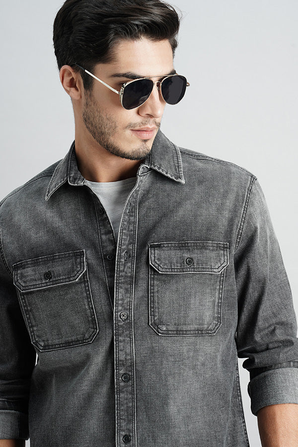 Dk Grey Full Sleeve Denim Shirt (Zack F/Slv Fit)