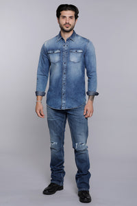 Med Blue Full Sleeves Denim Shirt
