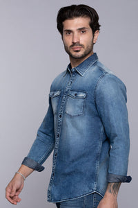 Med Blue Full Sleeves Denim Shirt