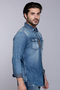 Med Blue Full Sleeves Denim Shirt