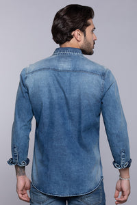 Med Blue Full Sleeves Denim Shirt