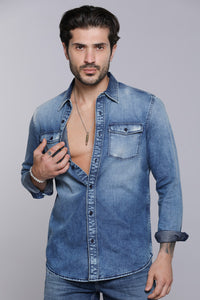 Med Blue Full Sleeves Denim Shirt